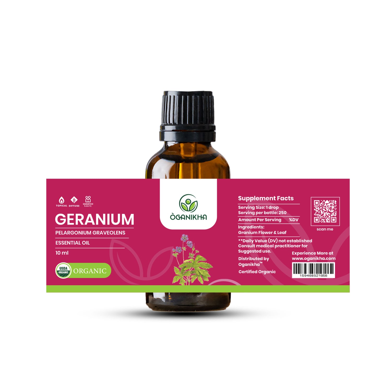 ÒGANIKHA Geranium Bourbon Essential Oil 10ml | Floral Essential Oil