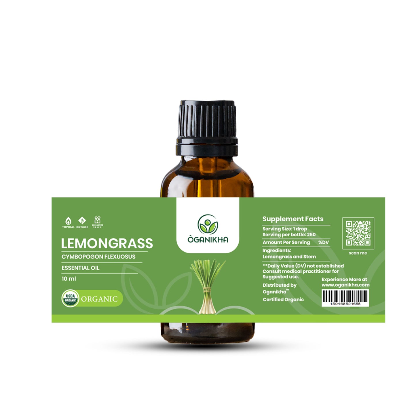 ÒGANIKHA Lemongrass Essential Oil – 10ml Fresh Citrus Aromatherapy Oil